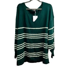 BLOOMCHIC Green White Striped Soft Sweater Top Size 18/20